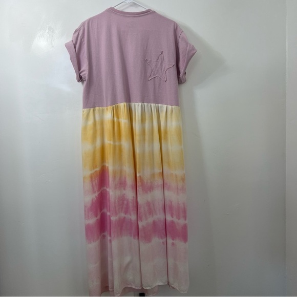 Colorful t shirt Tie-Dye Maxi Dress with off center split, festival dress sz L - Picture 9 of 10